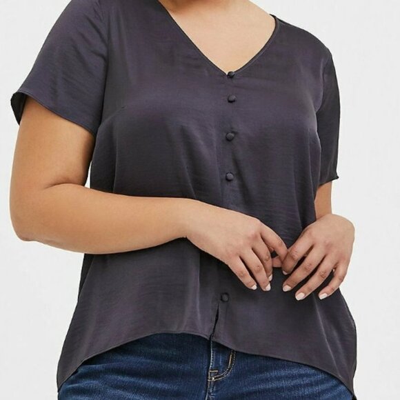 Torrid Textured Charmeuse Slate Gray Button Blouse 2 2X 18/20 - Picture 1 of 7